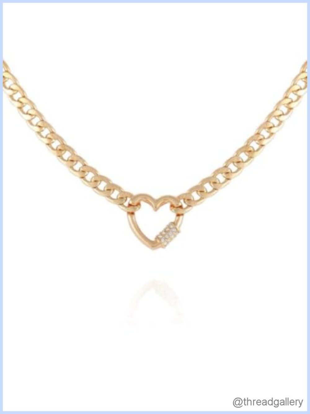 Goldtone Chain Link Necklace with Pave Heart Charm, 16in Adjustable Lobster